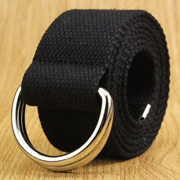 110-160 cm långt Punk Canvas Bälte Herr Dam Jeans Dekorativ Dubbel D Ring Metall Spänne Bälte Mode Gatustil Vild midjeband silver buckle-black 130cm