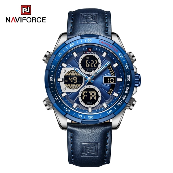 Nya original NAVIFORCE Business Luxury Läder Klockor Herr Sport 3ATM Vattentät LCD Display Watch För Man Quartz Armbandsur SBEBE