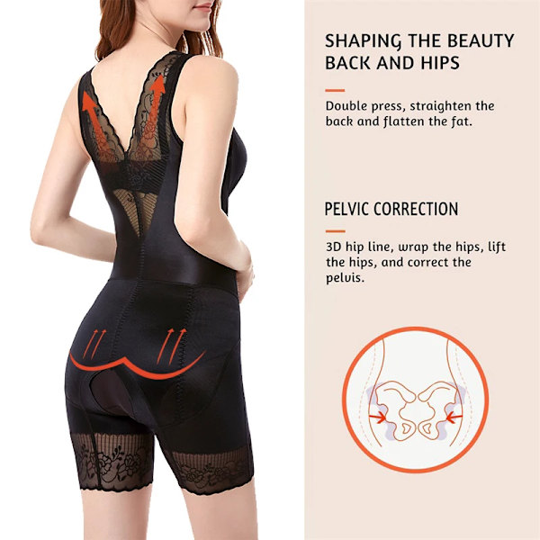 Flarixa Sexig spets Djup V Bodysuit Damkorsett Waist trainer Body Shaper Öppen gren Bodysuits One Piece Slimming Shapewear Black-Briefs L