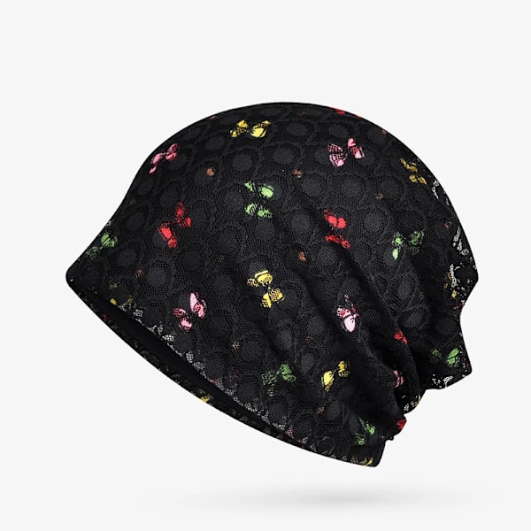 Dam Outdoor Vindtät Cykling Solhatt Stickad Vår Sommar Fjäril Andningsbar Mesh Spets Gravid Skydd Beanie Mössa U95 Black Plush