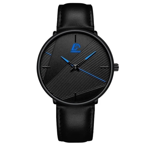 Märke Herrklockor Herr Enkelt Ultratunt mesh i rostfritt stål Bälte Quartz Clock Man Business Läder Armbandsur reloj hombre Leather Black Blue