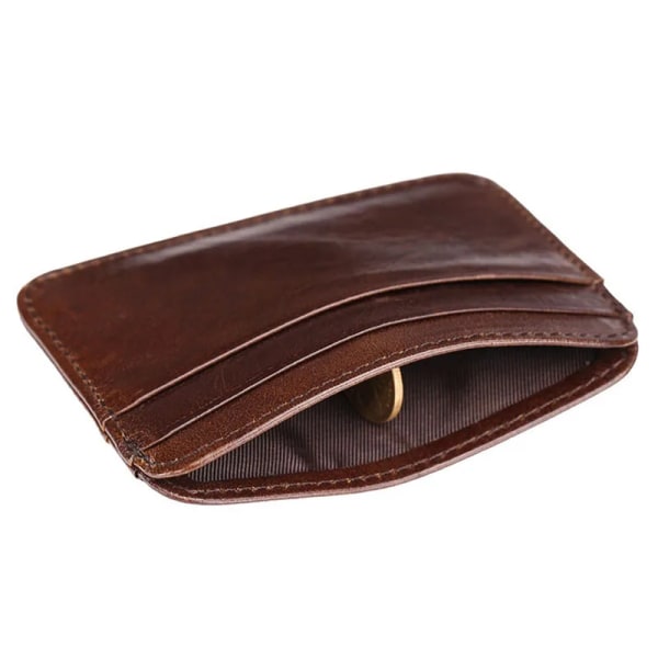 Nyankomst Vintage mäns kreditkortshållare i äkta läder Liten plånbok Pengarväska ID- case Miniväska för män Cow leather Coffee