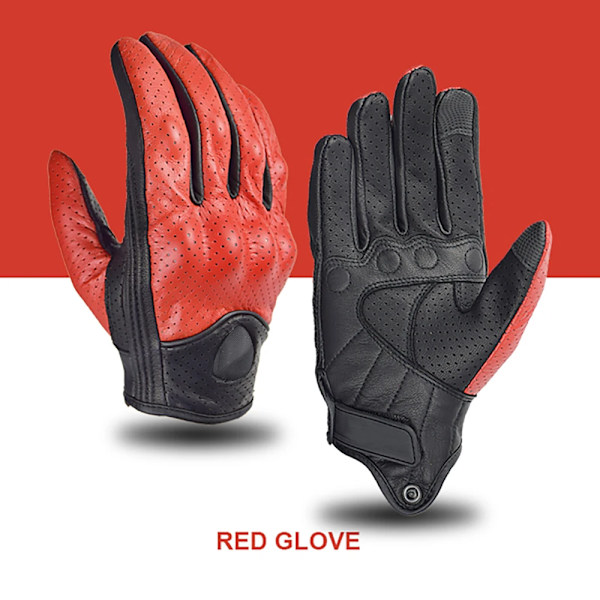 Sommar Motorcykelhandskar Läder Gul Motocrosshandske Herr Dam Retro Biker Cykling Motorcyklist Skydd Getläder Red XL