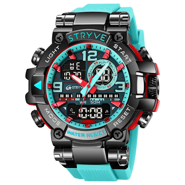 Ny STRYVE- watch för män Digital-Analog Dual Movement Lysande kalender Vattentäta klockor Mode Watch 8025 Lake Blue