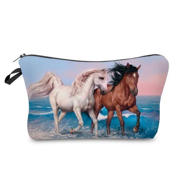 Print sminkväskor för kvinnor Djur Casual flicka kosmetikaväska Miniresor Eco Återanvändbar toalettväska Student pennväska hz7692 Horse