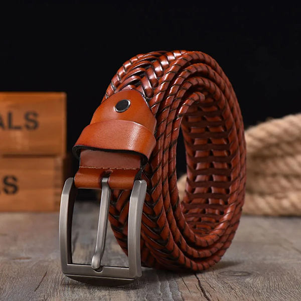 Flätat läderbälte för mäns bälten 4,0 cm bredd Lyxiga äkta läder ko-remmar Handstickat designerband läderbälte män Burgundy 110cm