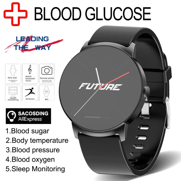 NY Glukos Smart Watch Herr Blodtryck Blod Syre Kroppstemperatur Pulslarm IP68 Vattentät Smartwatch Dam Silver silicone