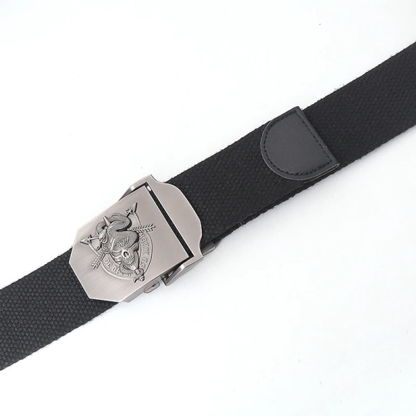 Taktiska bälten för män 4 mm tjocka 38 mm brett Casual Canvas Utomhuslegering Slät spänne Högkvalitativ unisex Plus Size Damgördel Black grey edge 130cm