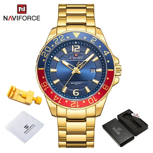 Naviforce Casual Märke Watch Watch i rostfritt stål för män Kvarts datumklocka med lysande visare Relogio Masculino GGBE-BOX