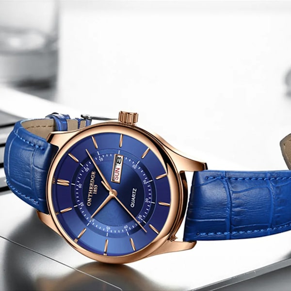 Hög kvalitet Rose Gold Urtavla Watch Män Läder Vattentäta Klockor Affärsmode Japan Quartz Rörelse Datum Man Klocka reloj Silver