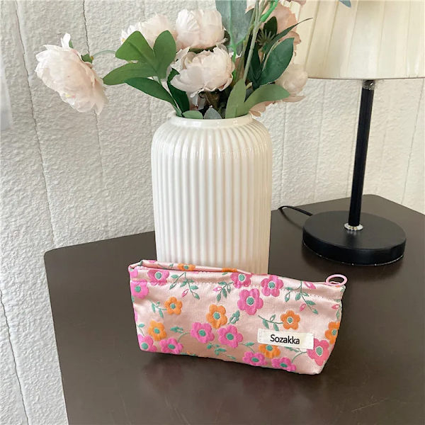 Stor Kvinnor Blommig Kosmetikväska Blommor Sminkväska Resesmink Case Organizer Kvinnlig Handväska Clutch Handväska Dragkedja S