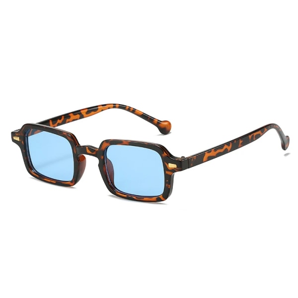 UV400 Män Kvinnor Leopardblå Solglasögon Retro Nitar Dekoration Gradient Nyanser Mode Fyrkantiga öronkläder Leopard tea As the picture