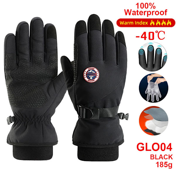 Thermal vinter vattentät män kvinnor handskar pekskärm vindtäta handskar utomhussport varm cykling snö skid handskar helfinger GLO04 BLACK XXL