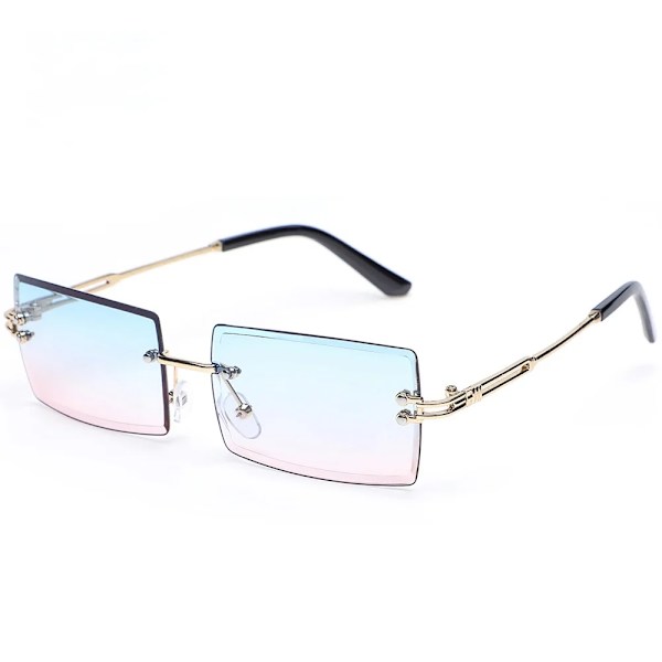 Kvinnor båglösa rektangelskärmar Ocean Water Solglasögon Gradient UV400 Solglasögon Män Metall Böjda lyxiga designerglasögon C3 blue pink AS PICTURE