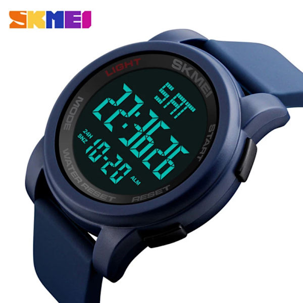 SKMEI 1257 LED Digital Alarm Herrklockor Multifunktionssilikonband Vattentät Sportklockor Herrklocka Man Relogio Masculino Blue With Box