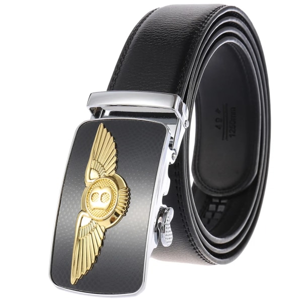 Män Bälte Hane Äkta Läder Bältesrem Kända märke Lyx Automatisk Spänne Svarta Bälten för Herr Cummerbunds Cinturon Hombre Gold Black 130cm