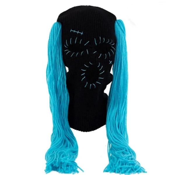 Varma vintermössor Stickade mössor med roliga dekorationer Balaclava Stickade mössor Helansikts skidmasker Mjukt huvudbonad för kvinnor black hat sky blue h