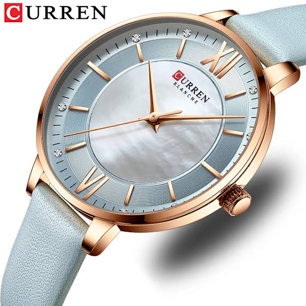 CURREN Watch for Women Lyx Casual Clock Läder Quartz Brandes Damarmbandsur Mode blue box
