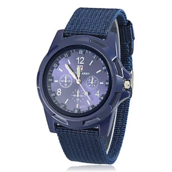 Herr Watch Nylon Militär Man Quartz Klockor Tyg Canvas Armband Casual Cool Män Sport Rund Urtavla Relogios Armbandsur Blue