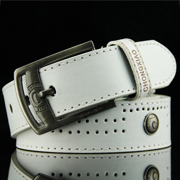 Hollow Rivet Punk Style Bälte Herr Casual Bälte Bred PU Läder Bälte Spännen För män Mode Manlig Jeansbälte av hög kvalitet White