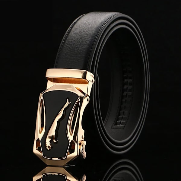 Kända märkesbälte män toppkvalitet äkta lyxdesign läderbälten rem hane metall automatiskt spänne Cinturones Para Hombre RS07-Gold 110cm 31to33 Incn