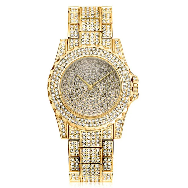 Iced Out Watch Herr Lyx Märke Full Diamond Herrklockor AAA CZ Quartz Watch Vattentät Hip Hop Man Klocka Present För Herr SIZE2-GOLD
