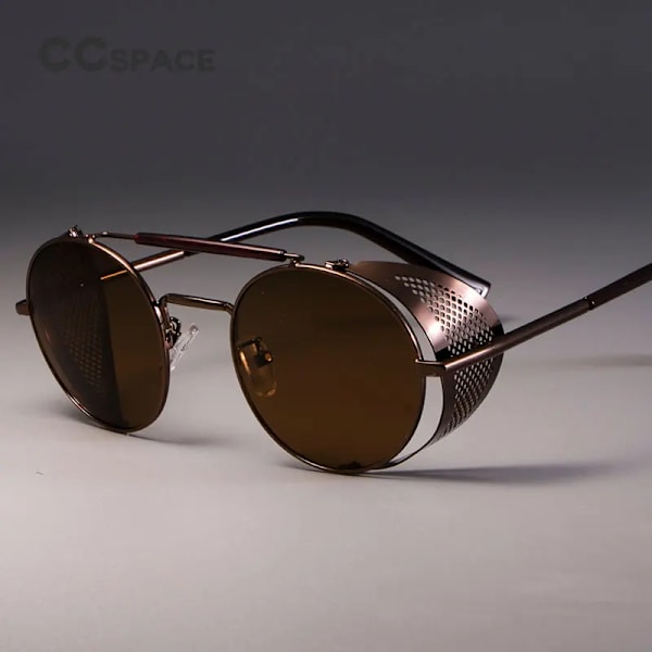 zml14 Retro runda metallsolglasögon Steampunk Män Dam Märke Designerglasögon Oculos De Sol Shades UV-skydd gold tea