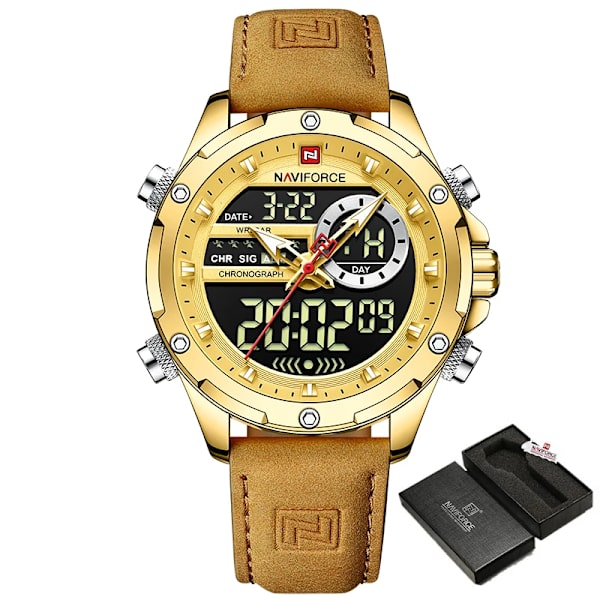 NAVIFORCE Digital Herr Watch Vattentät Armbandsur LED Quartz Klocka Sportklocka Man Stora Watch Herr Relogios Masculino G G With Box