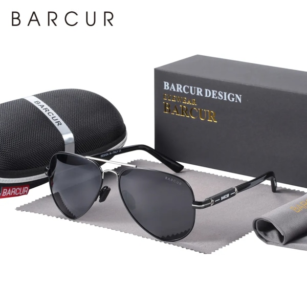 BARCUR Polarized Solglasögon för män Pilot Solglasögon för män Accessoarer Körning Fiske Vandring Glasögon Oculos Gafas De Sol Black Gray BARCUR Original