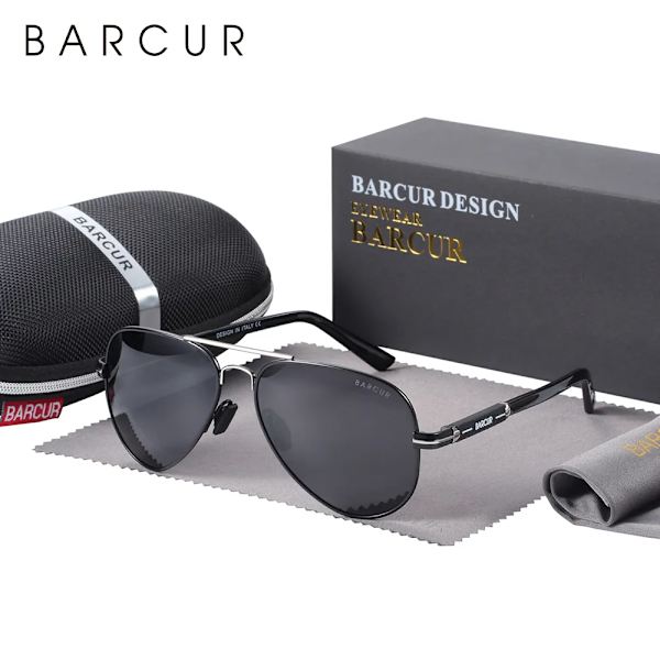 BARCUR Polarized Solglasögon för män Pilot Solglasögon för män Accessoarer Körning Fiske Vandring Glasögon Oculos Gafas De Sol Black Gray BARCUR Original