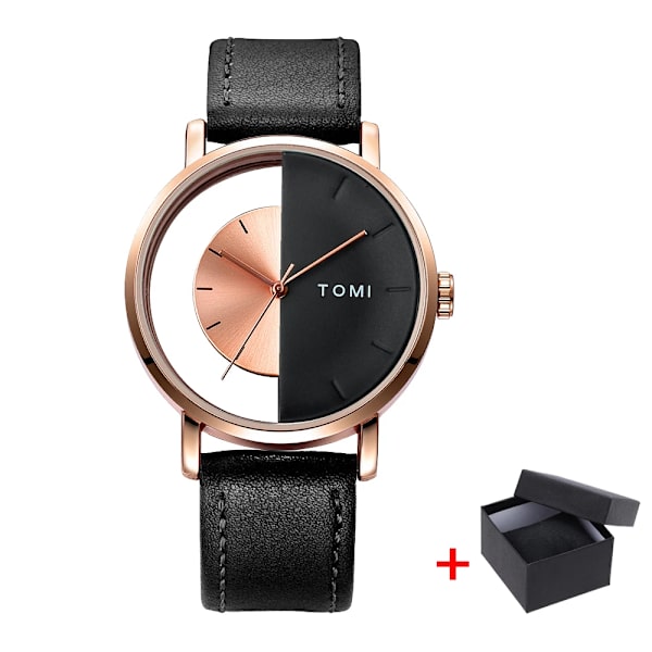 Enkla klockor för män Toppmärke 2023 Mode Quartz Armbandsur Dam Creative Halv Transparent Urtavla Unisex Armband reloj hombr 757 Black rose gold