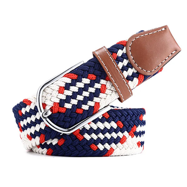 Nytt mode mångsidig canvas män kvinnor bälte metall spänne elastiskt flätat elastiskt bälte hög kvalitet camping fiske män bälten gym BlueRedWhite 105CM