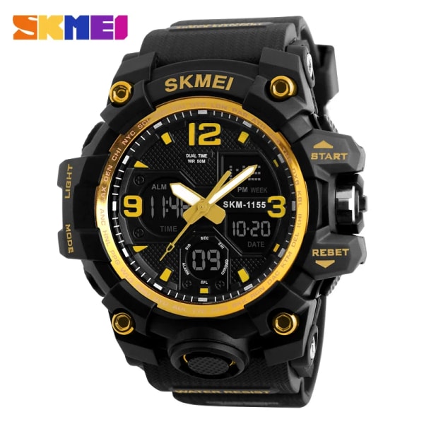 SKMEI Toppmärke Watch Herr Militär Digitala klockor 5Bar Vattentät Dual Display Armbandsur Relogio Masculino watch Sport Gold Watch