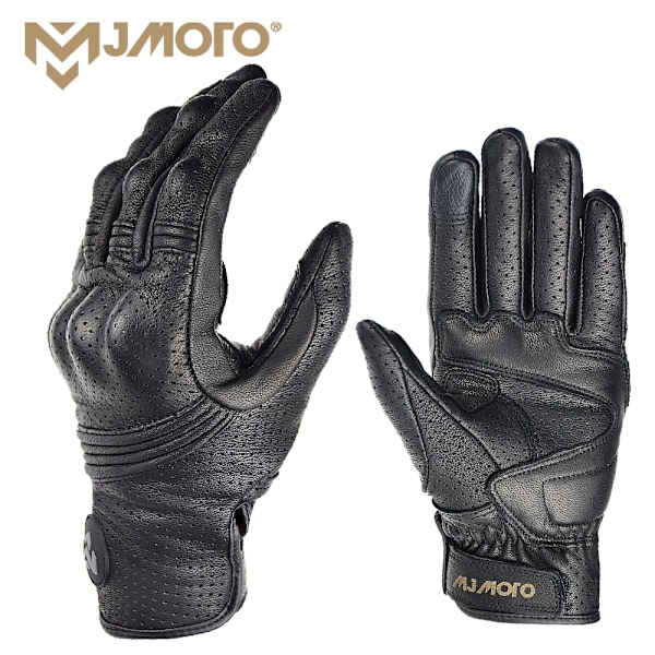 Sommar Andningsbara Äkta Läder Motorcykelhandskar Touch-funktion Guantes Moto Knogskydd Handflata Skydd Män Racing Motocrosshandskar Black-SUOMY M