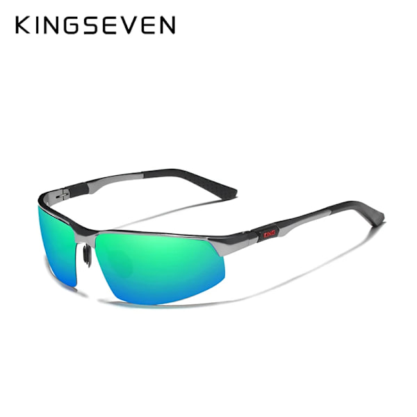 KINGSEVEN Driving Series Polarized Men Aluminium Solglasögon Blå Spegel Lens Man Solglasögon Aviation Dam För Män Glasögon 9121 Gun Green