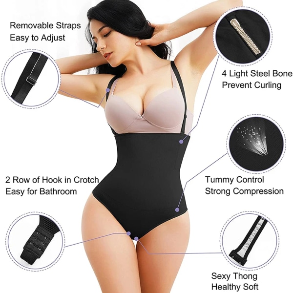 Stringtrosa Body Shapewear Kvinnor Underbyst Body Shaper Magkontroll Bantning Underkläder Push Up Butt Lifter Magformare Korsett Black S