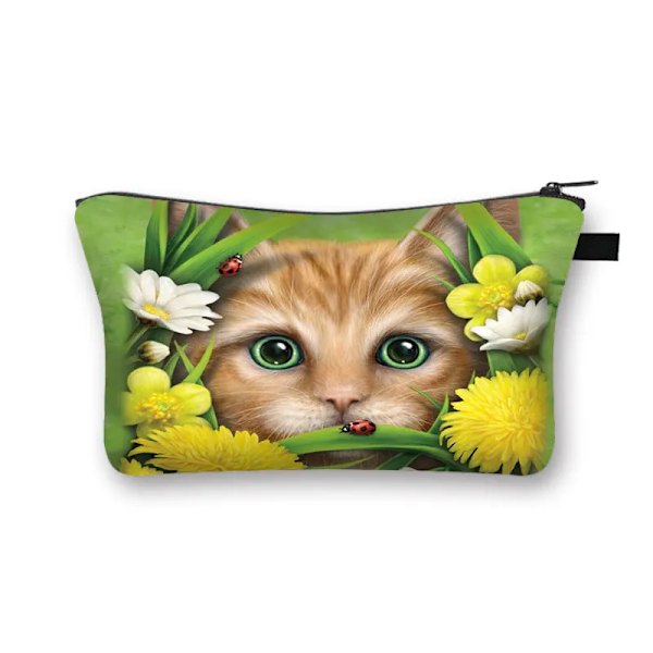 Söt Print Case Dam Sminkväskor Tecknad Kattunge Kosmetikväskor Flickor Förvaringsväska Rolig katt Cosplay Mona Lisa shzbmaot12