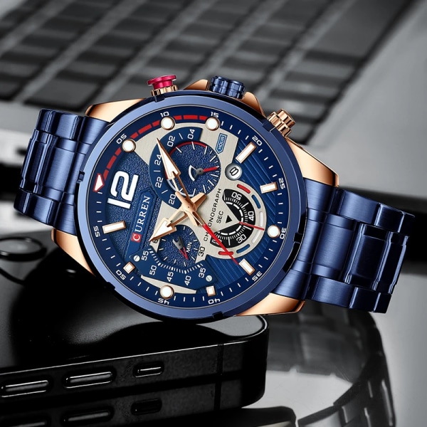 Klockor Herr 2021 CURREN Toppmärke Lyx Casual Steel Quartz Herrklocka Watch Man Sport Vattentät Date Chronograph B GN Box