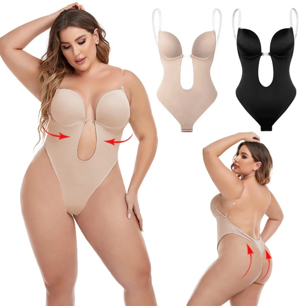 Double under Trainer Shapewear För kvinnor Plus Size Rygglös Inbyggd BH Body Shaper Sömlös med Öppen Stretch Vinyl Body A XXXL