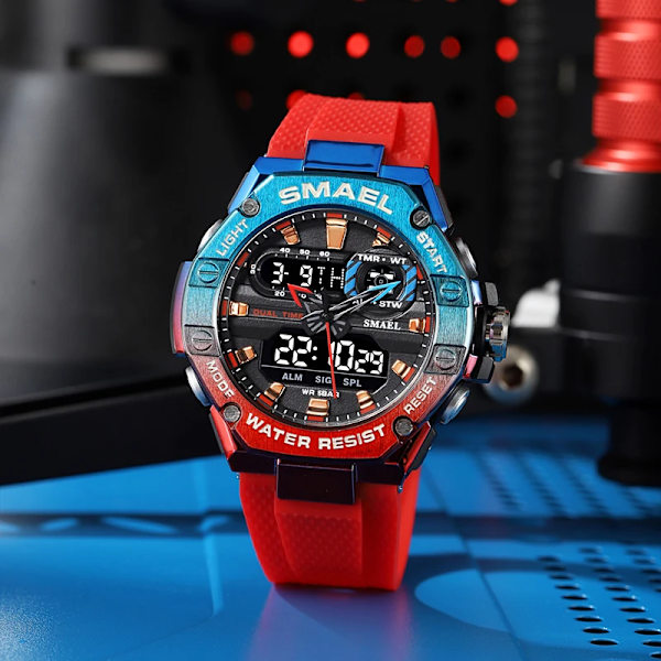 SMAEL Watch för män Dual Time Watch för män Led Light Watch Alarm 8066 Mode Sportklockor Military S Shiock Armbandsur REDBLUE
