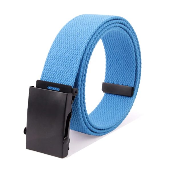 ny högkvalitativ canvasbälte män/kvinnor unisex jeansbälten metallrulle lyxiga automatiska spänne canvasväv midjebälten light blue 85cm