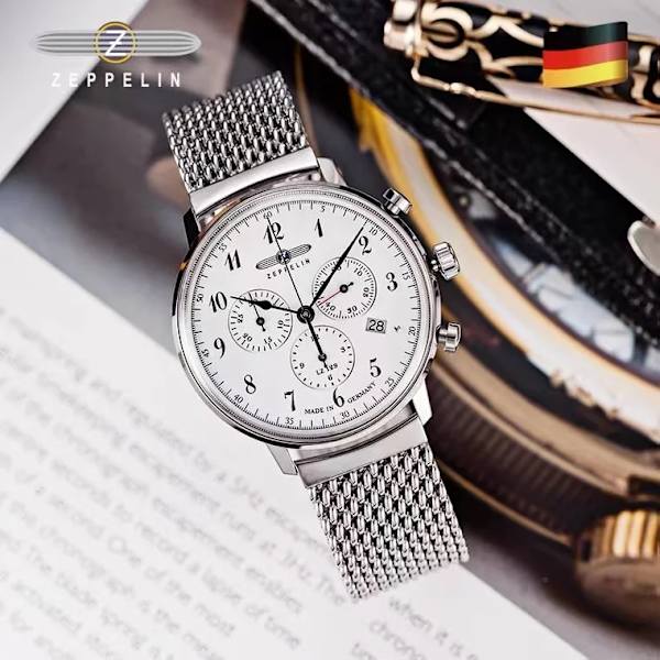 Zeppelin Herrklockor Toppmärke Lyx Vattentät Watch Datumklocka Man Stålband Casual Quartz Watch Herr Sport handled 7086M-3