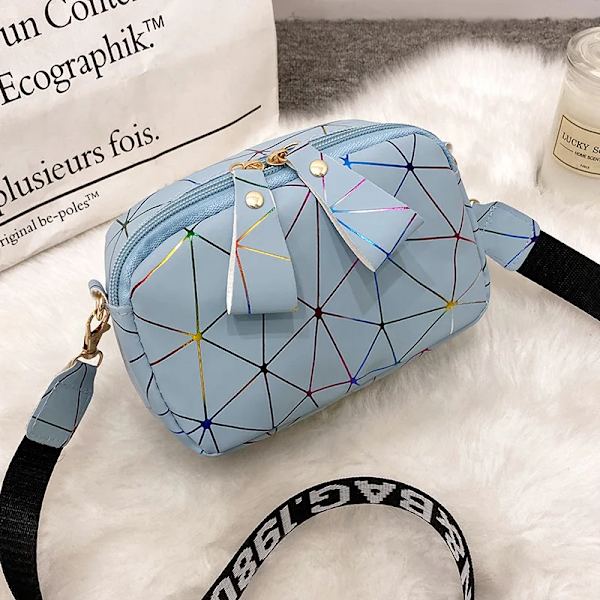 Ny liten dragkedja Crossbody-väskor för kvinnor sommar PU-läder Axelväska för flicka Handväska Mode telefonväska Blue