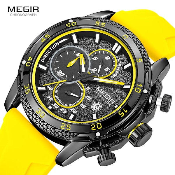 MEGIR Watch för män Mode Silikonband Chronograph Quartz Armbandsur med Auto Date Lysande visare 3atm Vattentät 2211 Red-Box