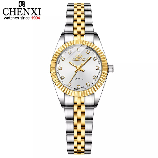 CHENXI Luxury Style Watch i rostfritt stål Kvartsklockor Vattentät Diamant Kvinna Armbandsur Mode Elegant Damklocka 004C Silver Golden