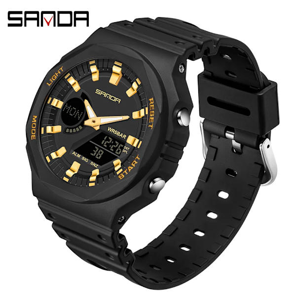 SANDA Utomhussportklockor Män Ms LED Digitala klockor Militär Vattentät Date Elektronisk Watch Pojke Tjej Relogio Masculino Black gold