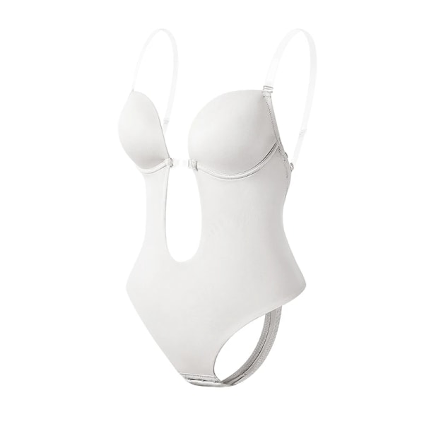 Kvinnor Rygglösa Korsetter Shaper Sexig Seamless String Bodysuits Butt Lifter Djup V-hals U Plunge Bodyshaper Push Up Shapewear Fajas A-White S(32)