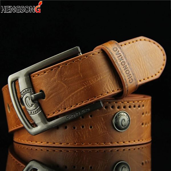 Hollow Rivet Punk Style Bälte Herr Casual Bälte Bred PU Läder Bälte Spännen För män Mode Manlig Jeansbälte av hög kvalitet Black