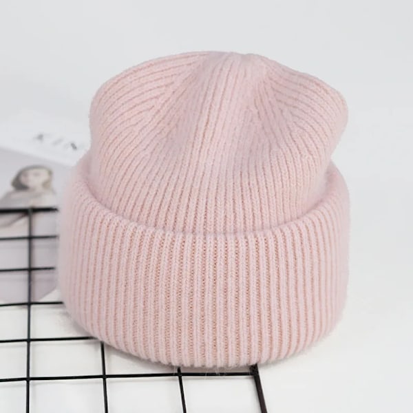 Visrover 9 Färger Unisex Solid Färgade Mössor Vinterhatt För Kvinna Stickad Bonnet Acryl Kvinna Höst Varma Skullies 1-pink