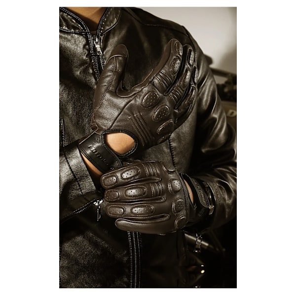 Retro Fårskinns Andningsbara Läder Motorcykelhandskar Racinghandskar Herr Motorcross Vinter Sommarhandskar Hel-/Halvfingerhandskar Black M